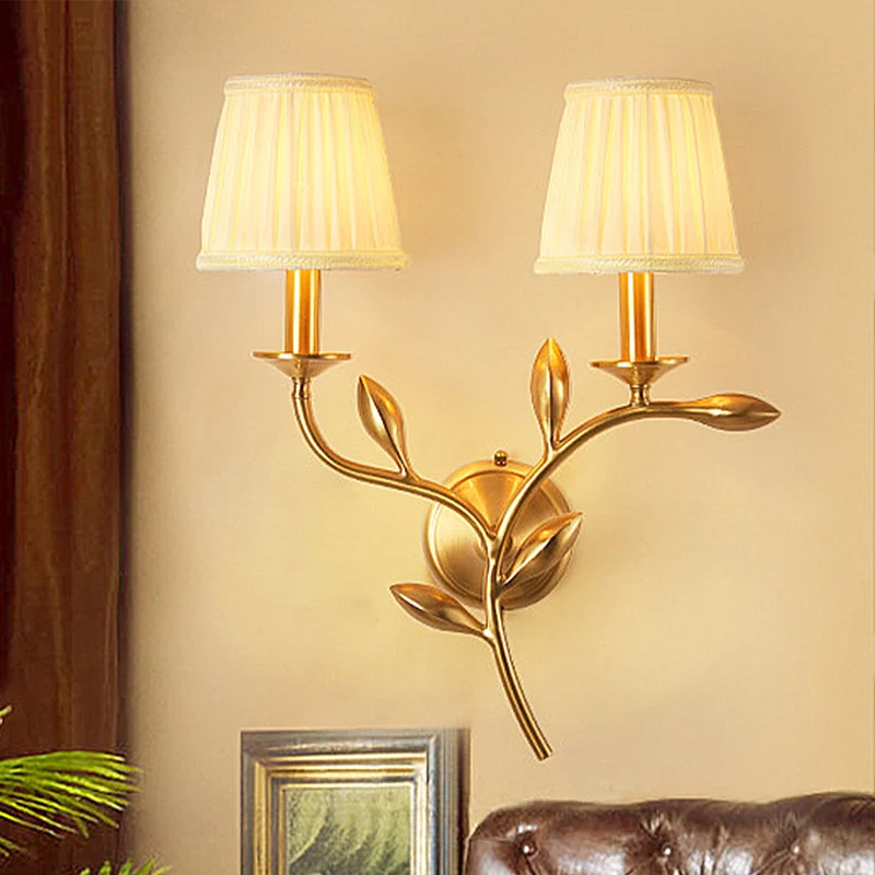 Messing geplooide kap wandlamp Amerikaanse rustieke stof 1/2-lamp woonkamer wandlamp schans Clearhalo