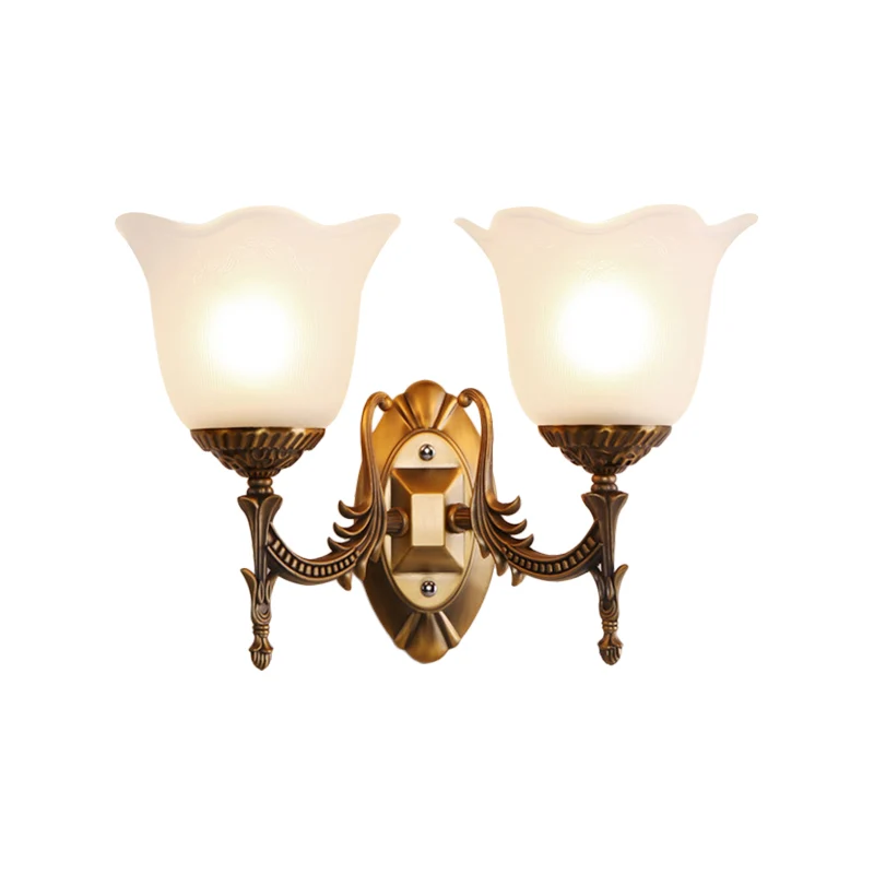 Messing geschulpte bel wandlamp armatuur rustiek matglas 1/2-licht woonkamer wandmontage verlichting Clearhalo