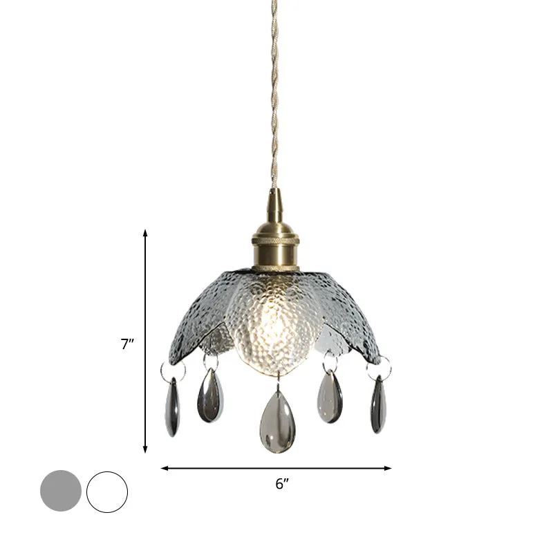 Messing geschulpte kom hangende verlichting Vintage 1 lamp helder/rookgrijs waterglas hangende hanglamp Clearhalo
