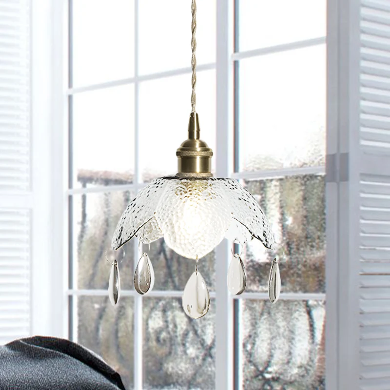 Messing geschulpte kom hangende verlichting Vintage 1 lamp helder/rookgrijs waterglas hangende hanglamp Clearhalo
