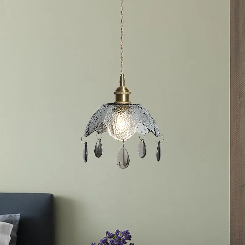 Messing geschulpte kom hangende verlichting Vintage 1 lamp helder/rookgrijs waterglas hangende hanglamp Clearhalo