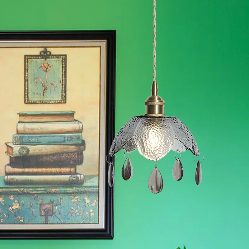 Messing geschulpte kom hangende verlichting Vintage 1 lamp helder/rookgrijs waterglas hangende hanglamp Clearhalo
