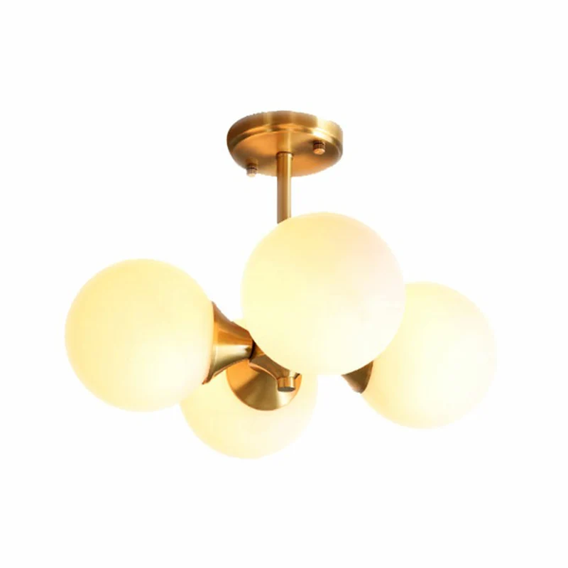 Messing Globe Inbouwverlichting Postmodern 4 Heads Opaalglas Semi Flush Light voor slaapkamer Clearhalo