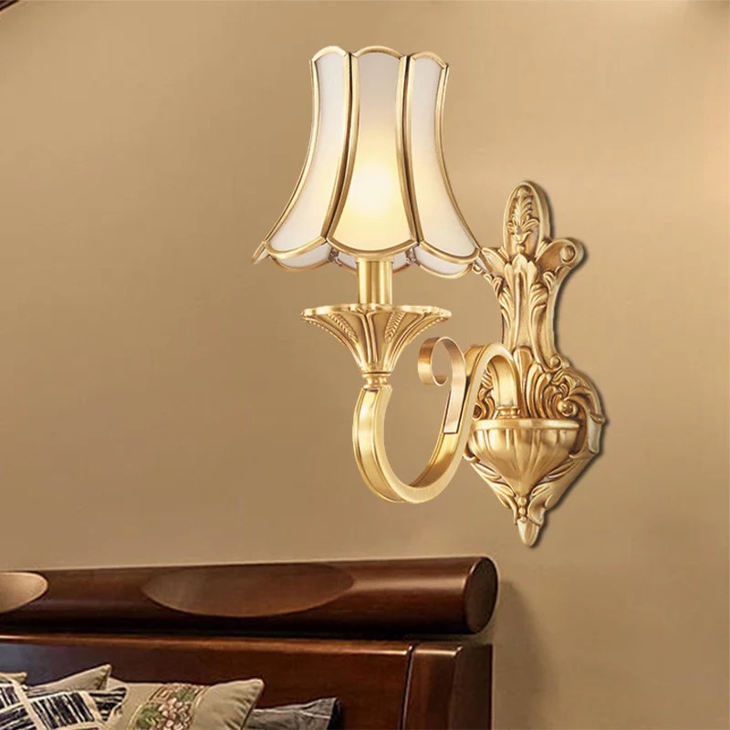 Messing gouden afwerking wandlamp schans gescrold arm 1/2 lampen koloniale stijl muurbevestiging verlichting Clearhalo