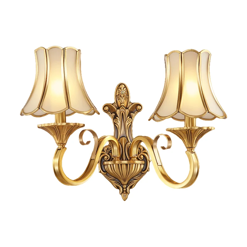 Messing gouden afwerking wandlamp schans gescrold arm 1/2 lampen koloniale stijl muurbevestiging verlichting Clearhalo