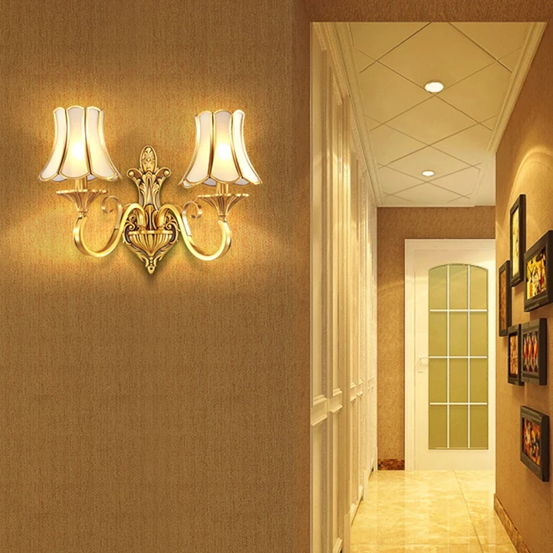 Messing gouden afwerking wandlamp schans gescrold arm 1/2 lampen koloniale stijl muurbevestiging verlichting Clearhalo