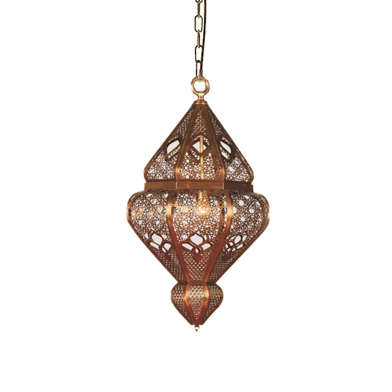Messing hangende hanglamp met 1 lamp en antieke metalen urnkap Clearhalo