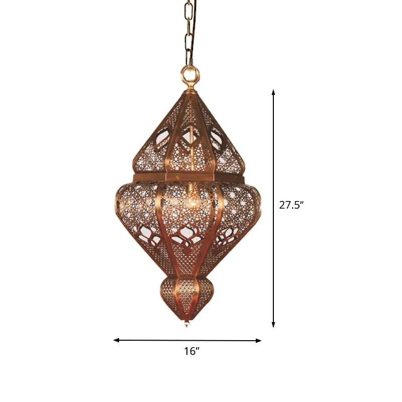 Messing hangende hanglamp met 1 lamp en antieke metalen urnkap Clearhalo