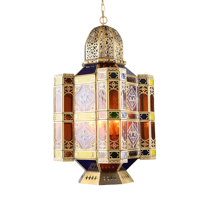 Messing hanglamp met 3 lampen, Arabische stijl, metalen kasteelkroonluchterlamp voor restaurant Clearhalo