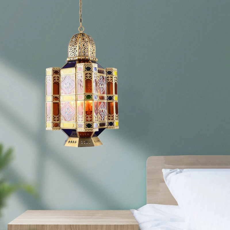 Messing hanglamp met 3 lampen, Arabische stijl, metalen kasteelkroonluchterlamp voor restaurant Clearhalo