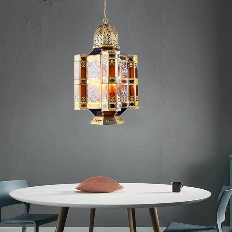 Messing hanglamp met 3 lampen, Arabische stijl, metalen kasteelkroonluchterlamp voor restaurant Clearhalo