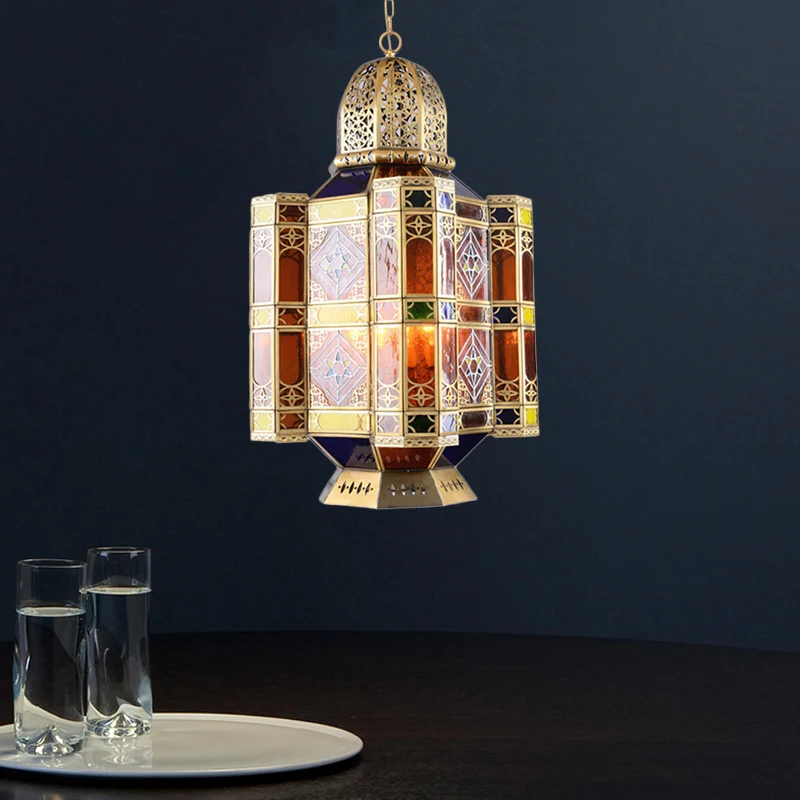 Messing hanglamp met 3 lampen, Arabische stijl, metalen kasteelkroonluchterlamp voor restaurant Clearhalo