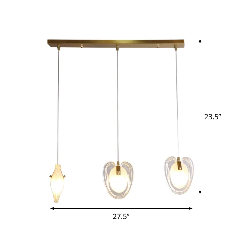Messing hartvormige plafondlamp Moderne 3-lichts helderglazen hanglamp met lineaire luifel Clearhalo