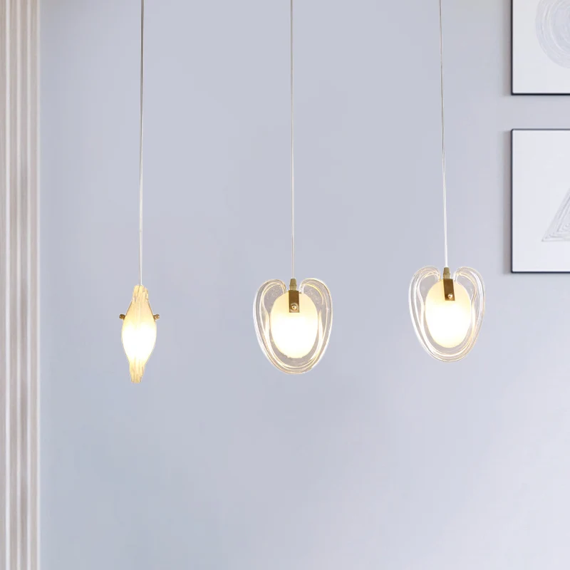 Messing hartvormige plafondlamp Moderne 3-lichts helderglazen hanglamp met lineaire luifel Clearhalo