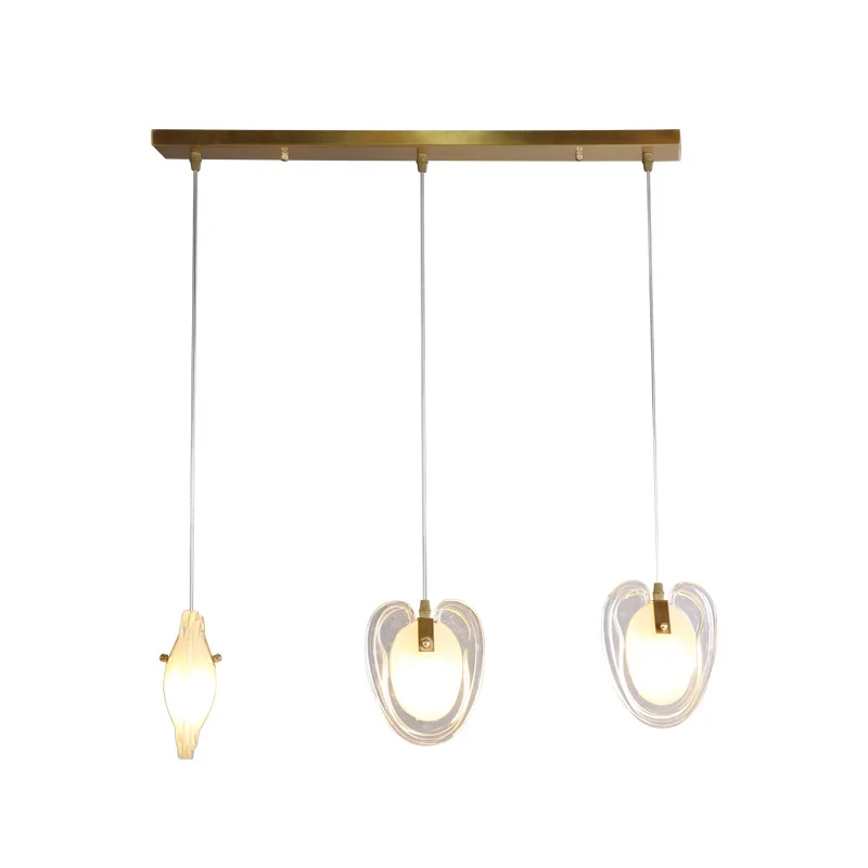 Messing hartvormige plafondlamp Moderne 3-lichts helderglazen hanglamp met lineaire luifel Clearhalo