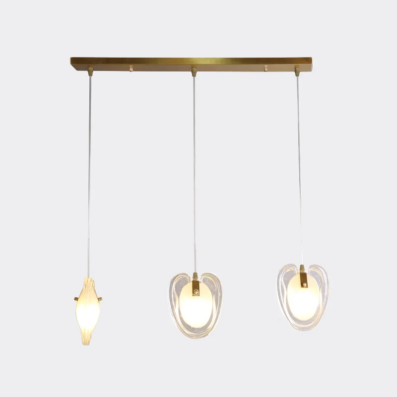 Messing hartvormige plafondlamp Moderne 3-lichts helderglazen hanglamp met lineaire luifel Clearhalo