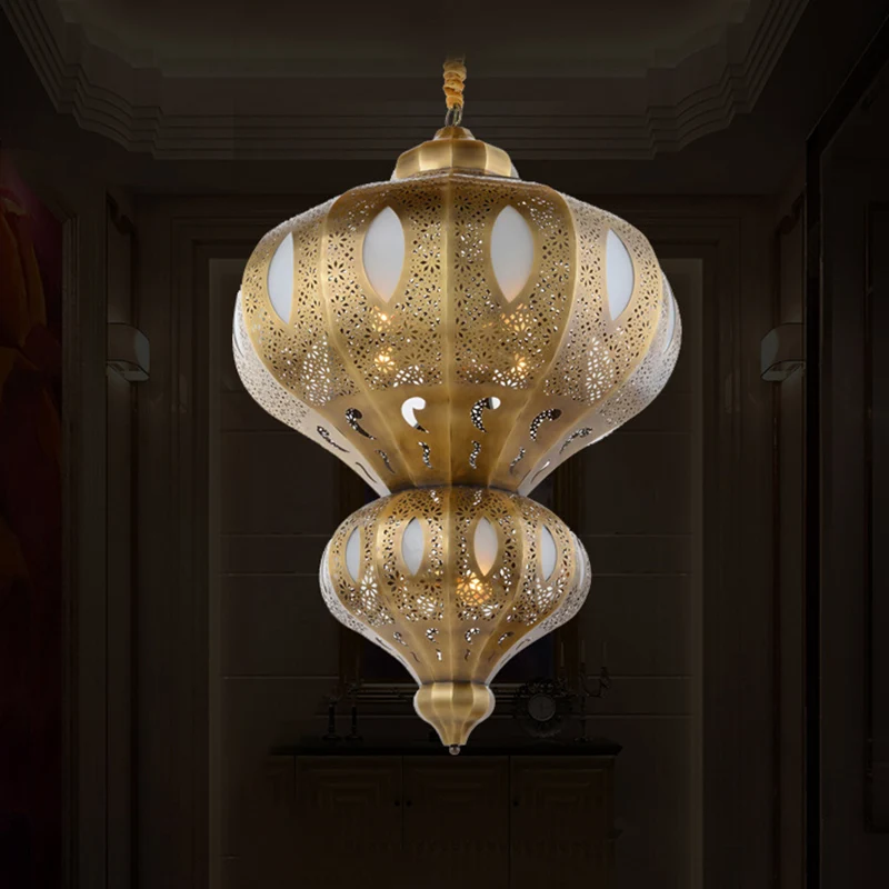 Messing 8 hoofden hangende hanglamp Arabische Meta kalebas vorm kroonluchter verlichtingsarmatuur Clearhalo