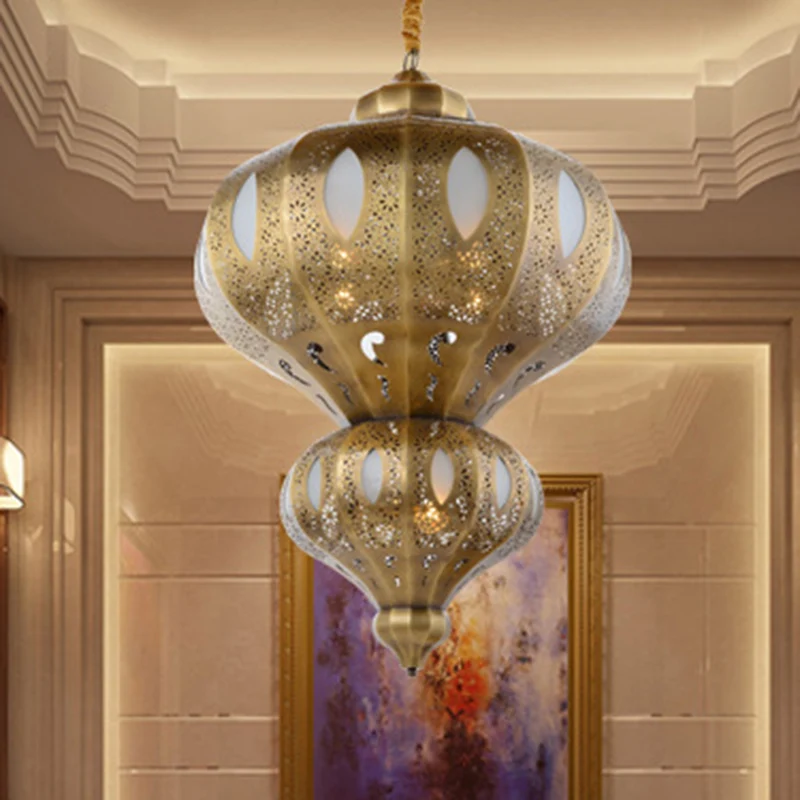 Messing 8 hoofden hangende hanglamp Arabische Meta kalebas vorm kroonluchter verlichtingsarmatuur Clearhalo