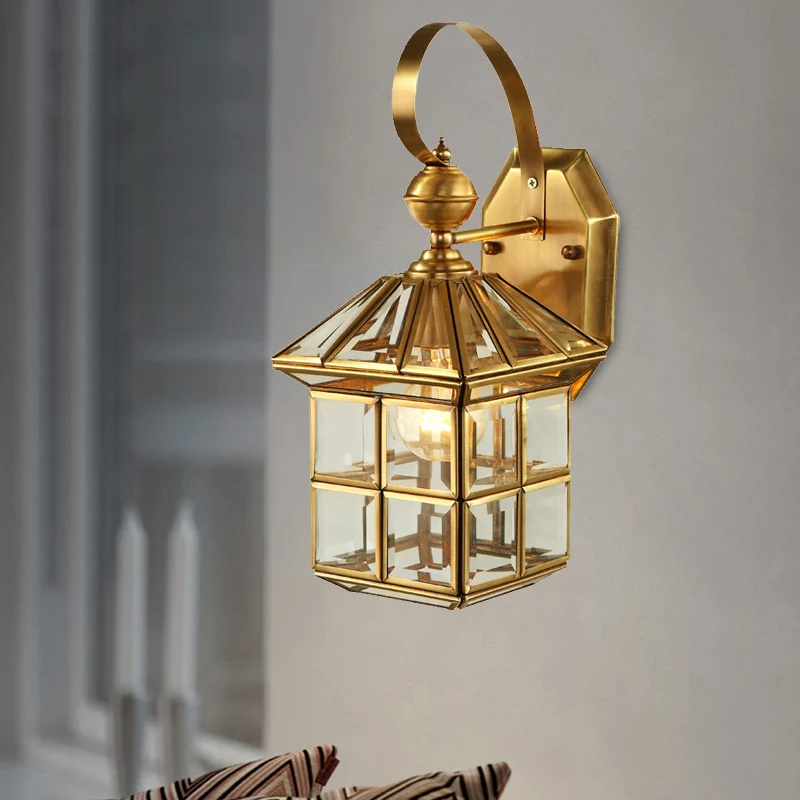 Messing huis schans licht traditioneel helder glas 1 lamp wandgemonteerde lamp voor balkon Clearhalo