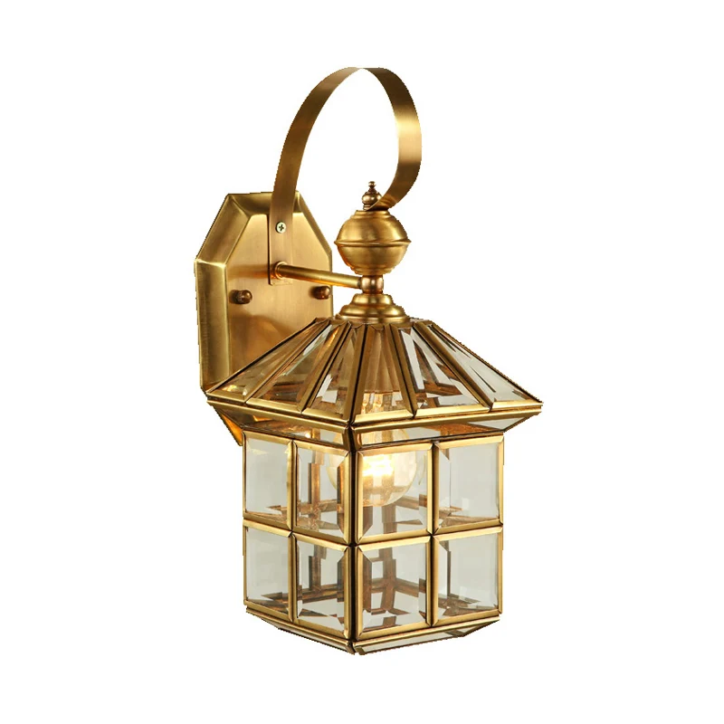 Messing huis schans licht traditioneel helder glas 1 lamp wandgemonteerde lamp voor balkon Clearhalo