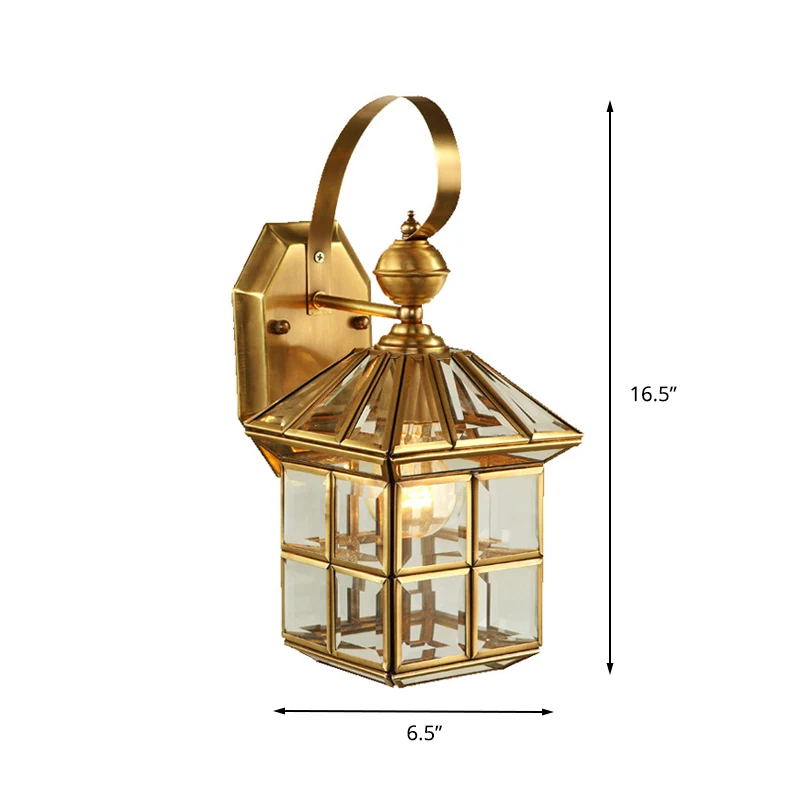 Messing huis schans licht traditioneel helder glas 1 lamp wandgemonteerde lamp voor balkon Clearhalo