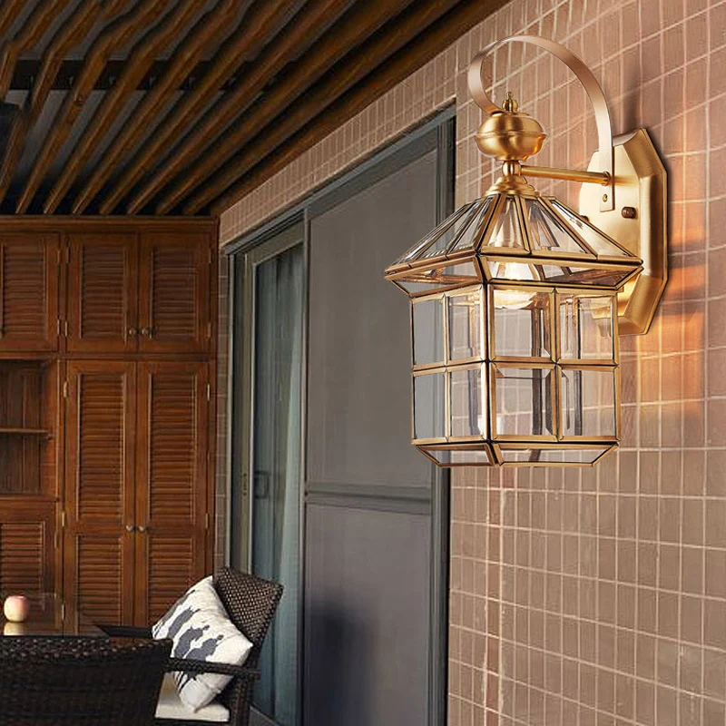 Messing huis schans licht traditioneel helder glas 1 lamp wandgemonteerde lamp voor balkon Clearhalo