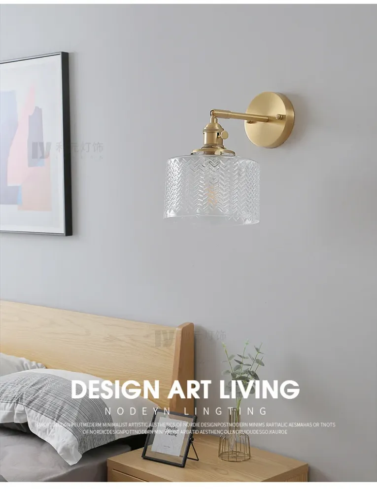 Messing industriële wandlamp, verstelbaar schanslicht voor slaapkamerhotel glazen kap Clearhalo
