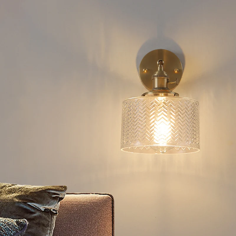 Messing industriële wandlamp, verstelbaar schanslicht voor slaapkamerhotel glazen kap Clearhalo