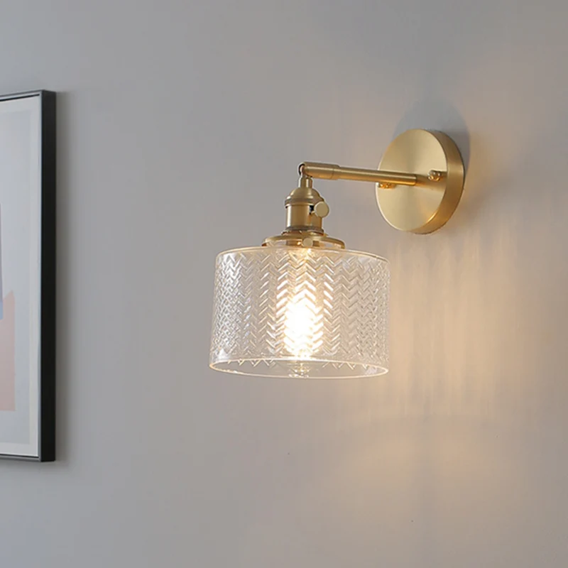 Messing industriële wandlamp, verstelbaar schanslicht voor slaapkamerhotel glazen kap Clearhalo