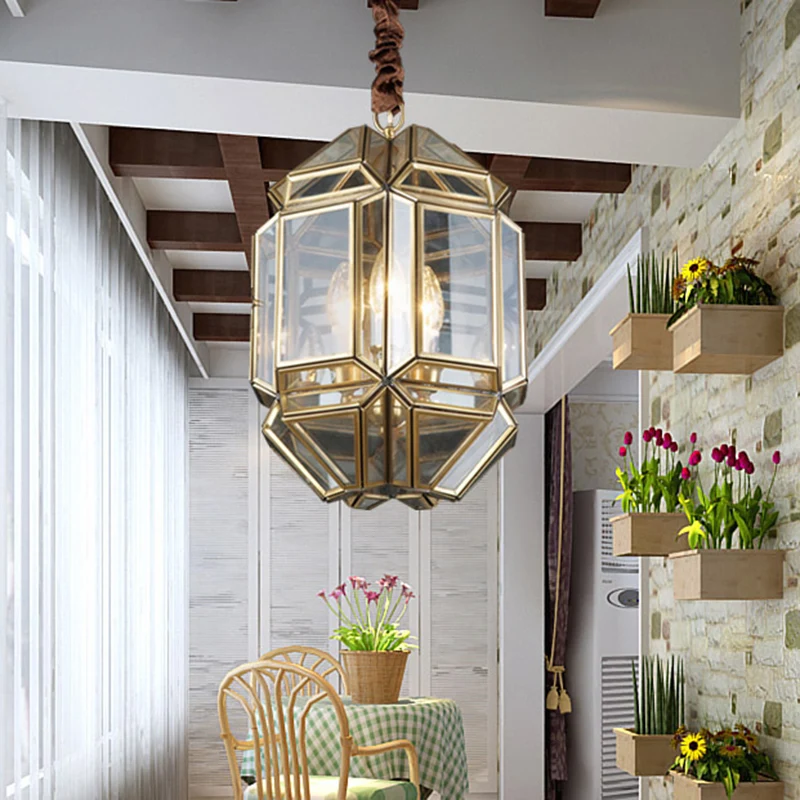Messing kaars kroonluchter lamp modernisme metaal 3 koppen hangende lamp met helder glazen kap Clearhalo