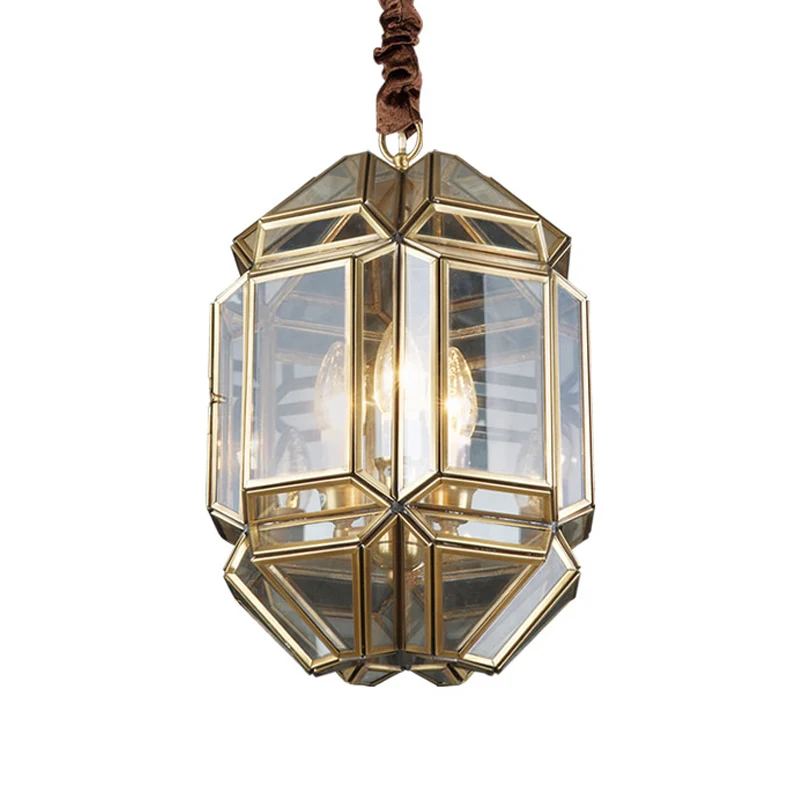 Messing kaars kroonluchter lamp modernisme metaal 3 koppen hangende lamp met helder glazen kap Clearhalo