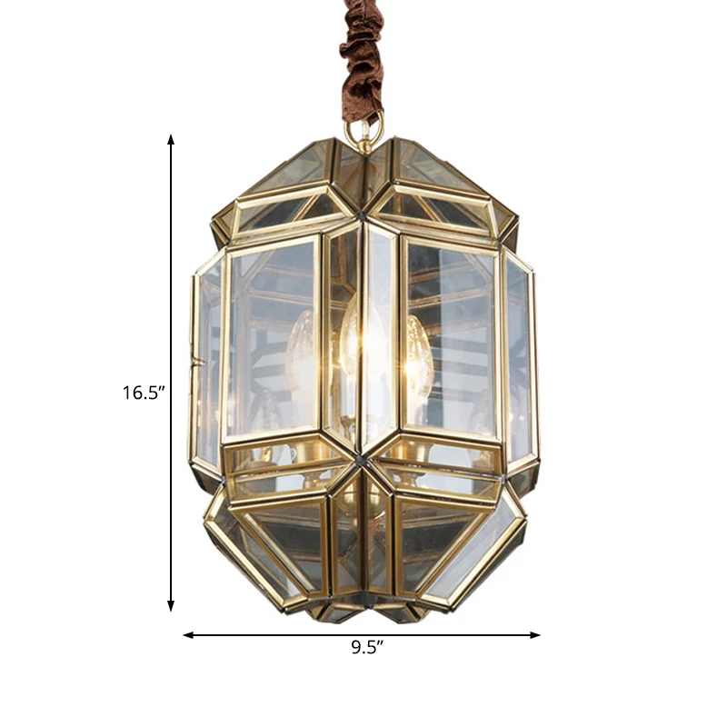 Messing kaars kroonluchter lamp modernisme metaal 3 koppen hangende lamp met helder glazen kap Clearhalo