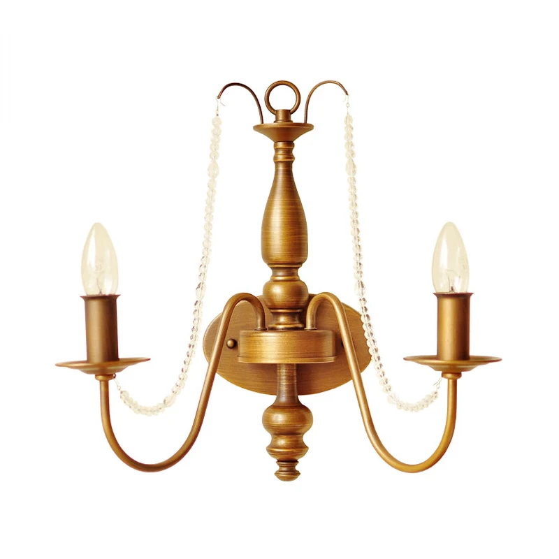 Messing kaars wandkandelaar licht vintage metaal 2 lampen slaapkamer wandmontage licht met schaduw/schaduwloos Clearhalo