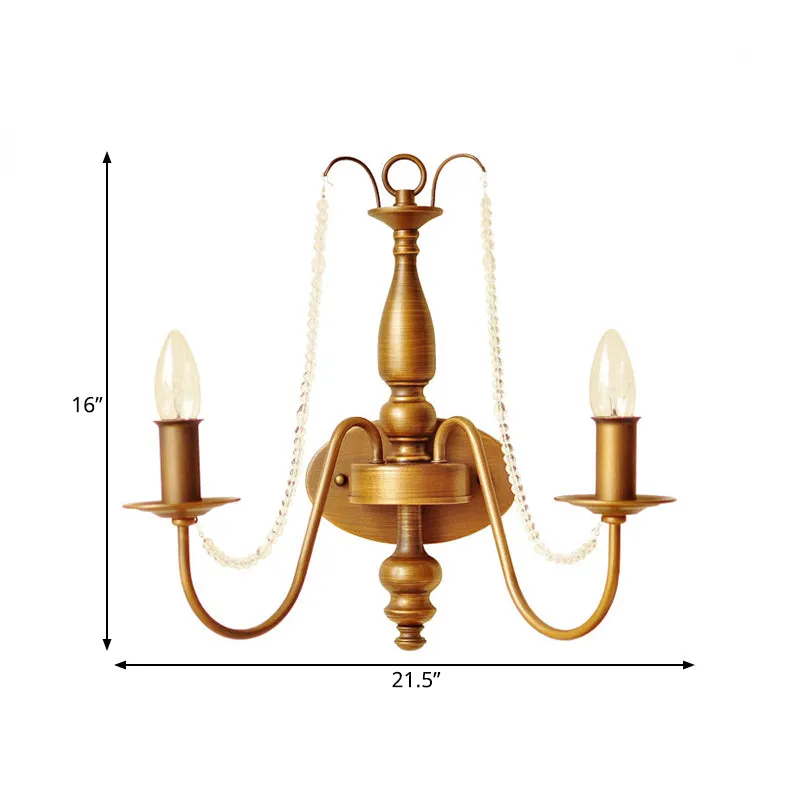 Messing kaars wandkandelaar licht vintage metaal 2 lampen slaapkamer wandmontage licht met schaduw/schaduwloos Clearhalo