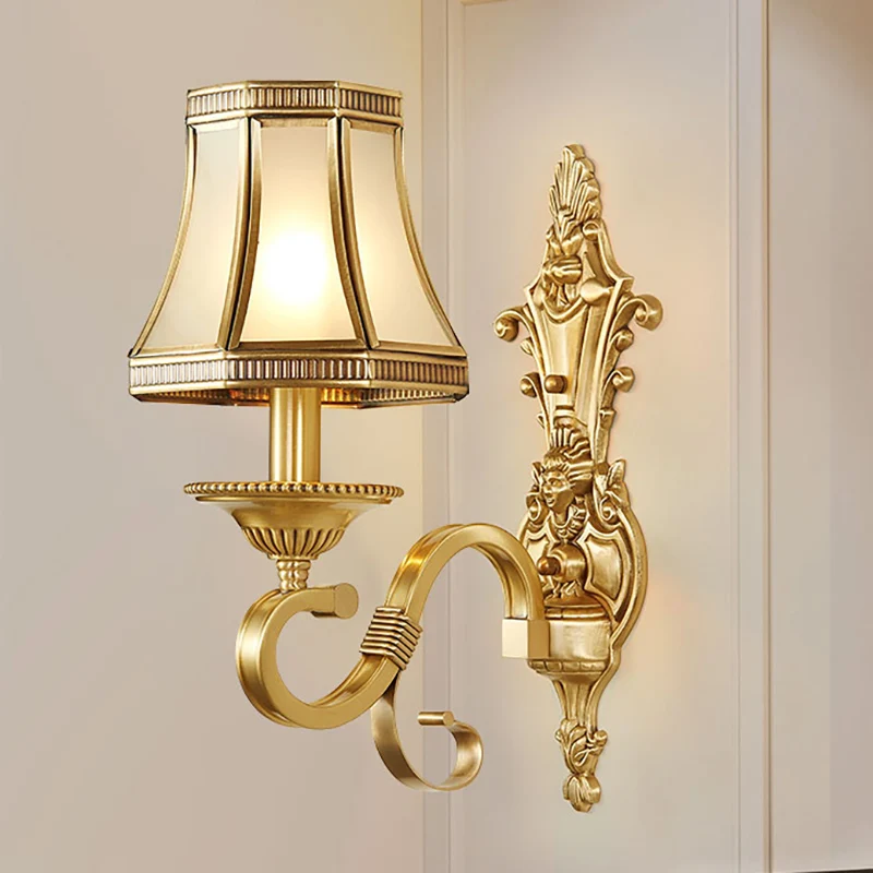 Messing kegel wandlamp traditionalistisch metaal 1/2 lichts slaapkamer wandmontage verlichting met afgeschuind glazen pane...