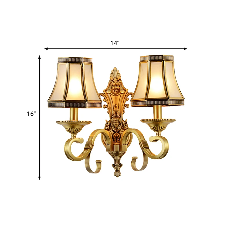 Messing kegel wandlamp traditionalistisch metaal 1/2 lichts slaapkamer wandmontage verlichting met afgeschuind glazen pane...