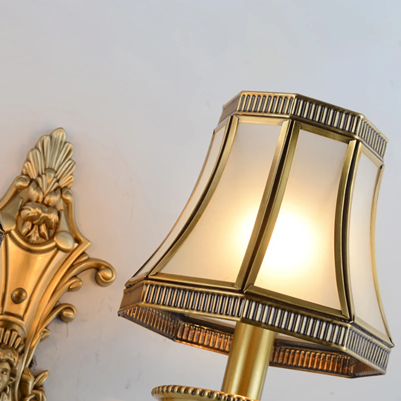 Messing kegel wandlamp traditionalistisch metaal 1/2 lichts slaapkamer wandmontage verlichting met afgeschuind glazen pane...