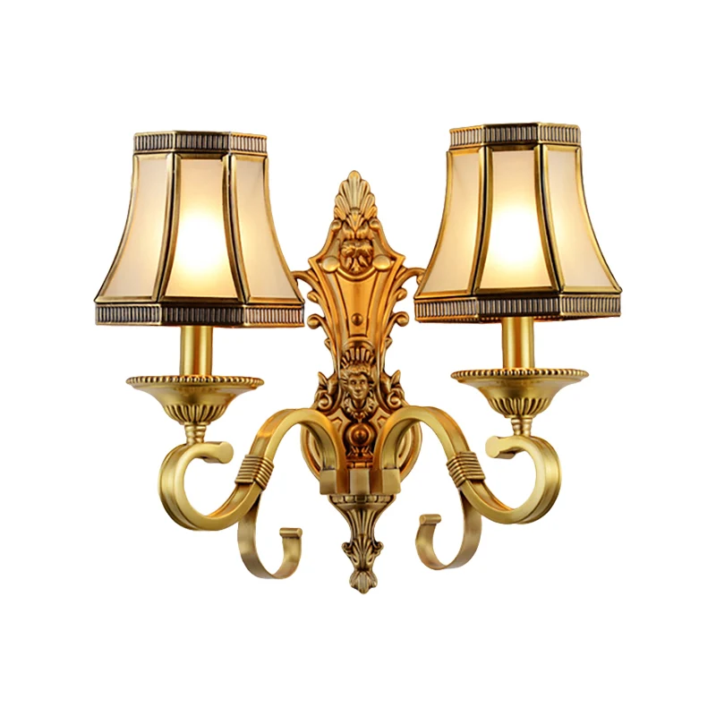 Messing kegel wandlamp traditionalistisch metaal 1/2 lichts slaapkamer wandmontage verlichting met afgeschuind glazen pane...