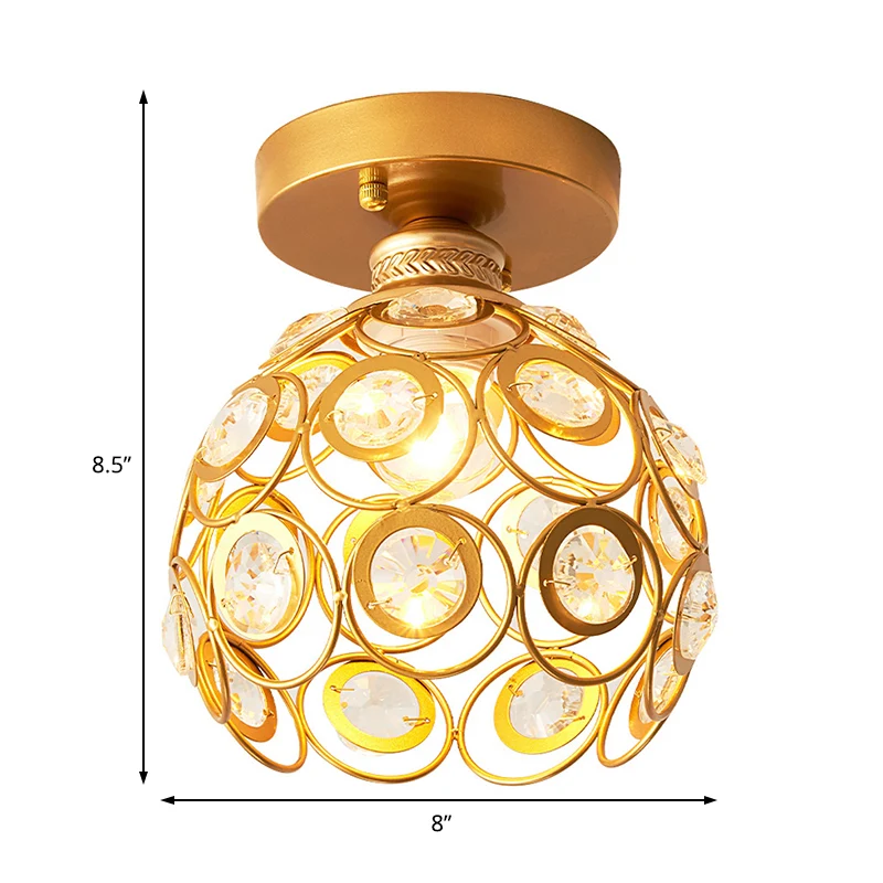 Messing koepel dichtbij plafondlamp Modernisme 1 Lichtmetalen semi-inbouwlamp met kristallen accent Clearhalo