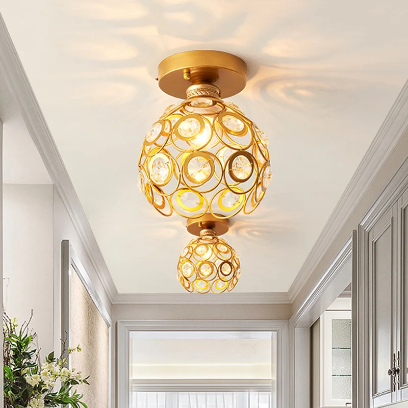 Messing koepel dichtbij plafondlamp Modernisme 1 Lichtmetalen semi-inbouwlamp met kristallen accent Clearhalo