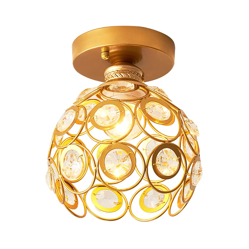 Messing koepel dichtbij plafondlamp Modernisme 1 Lichtmetalen semi-inbouwlamp met kristallen accent Clearhalo