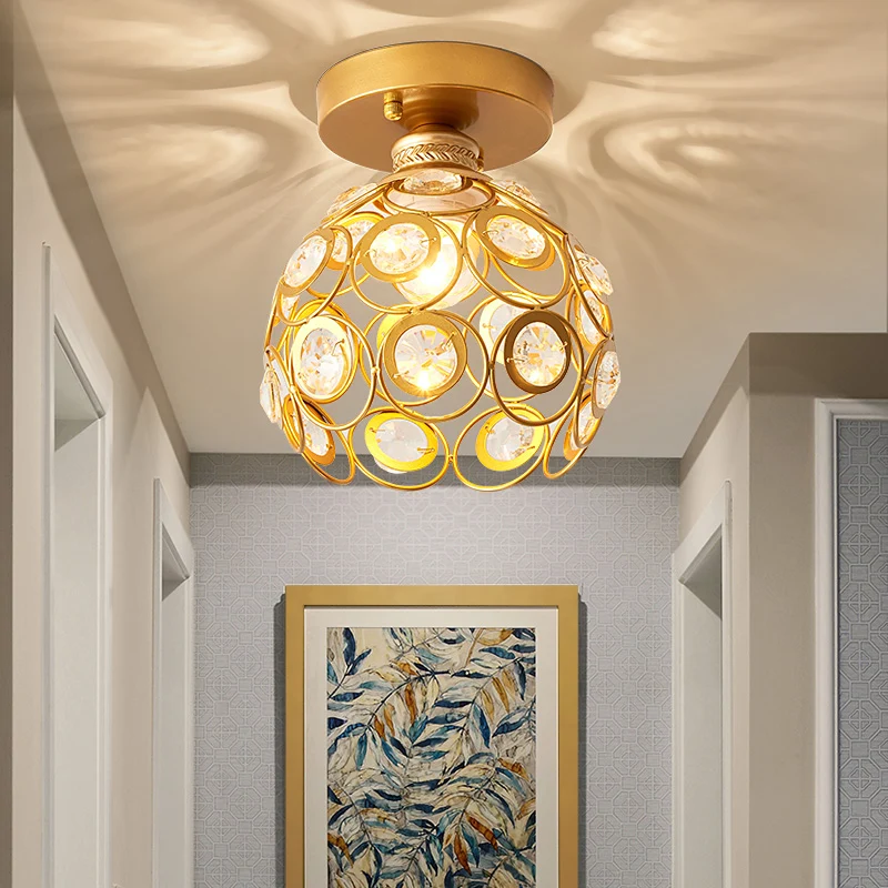 Messing koepel dichtbij plafondlamp Modernisme 1 Lichtmetalen semi-inbouwlamp met kristallen accent Clearhalo