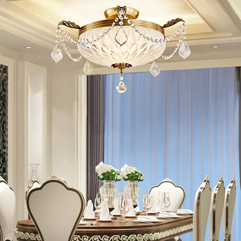 Messing koepel plafondgemonteerd licht postmodern kristal semi-inbouw lichtarmatuur voor eetkamer Clearhalo
