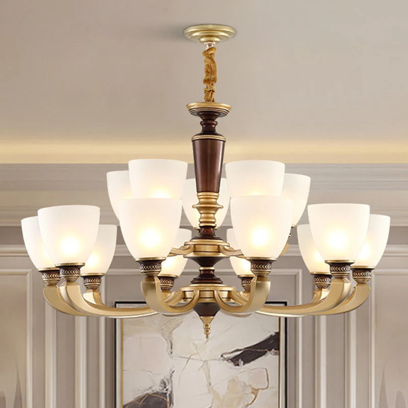 Messing kom hanglampset modernistische witte matglazen plafondkroonluchter Clearhalo