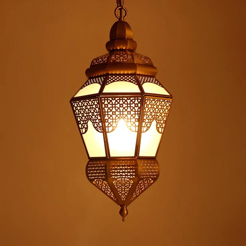 Messing 2 lampen hangend plafondlamp Arabische stijl metalen lantaarn kroonluchter verlichting voor koffieshop Clearhalo