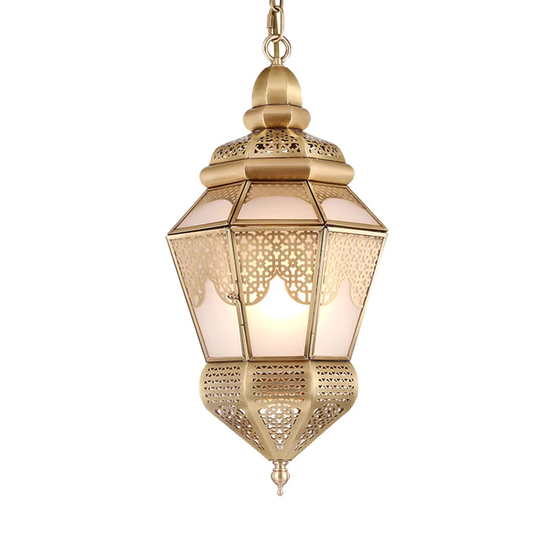 Messing 2 lampen hangend plafondlamp Arabische stijl metalen lantaarn kroonluchter verlichting voor koffieshop Clearhalo