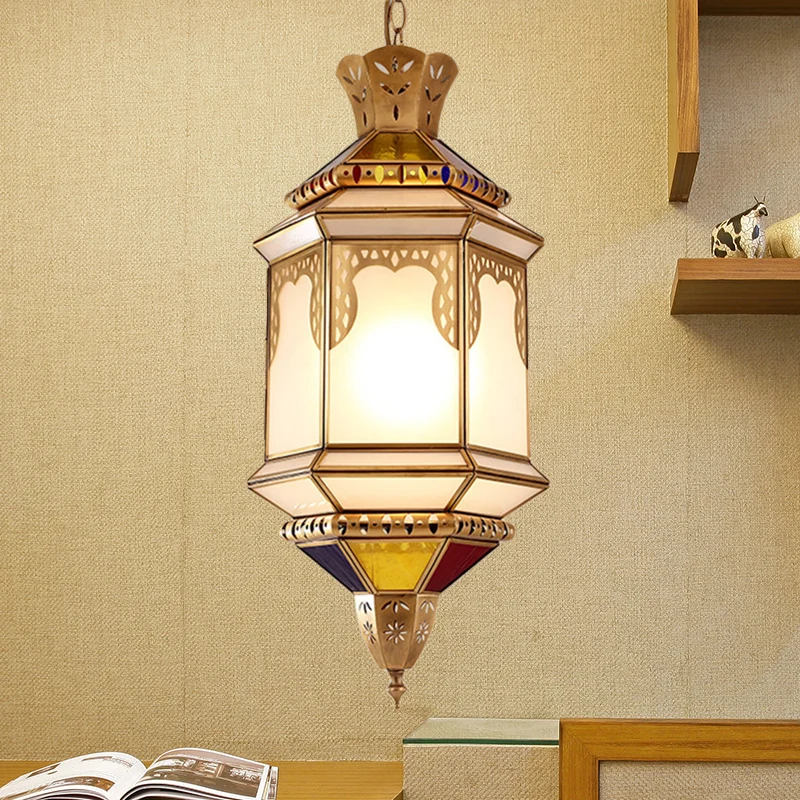 Messing Lantaarn Hanglamp Traditie Metaal 1 Lamp Eetkamer Plafond Hanglamp Clearhalo
