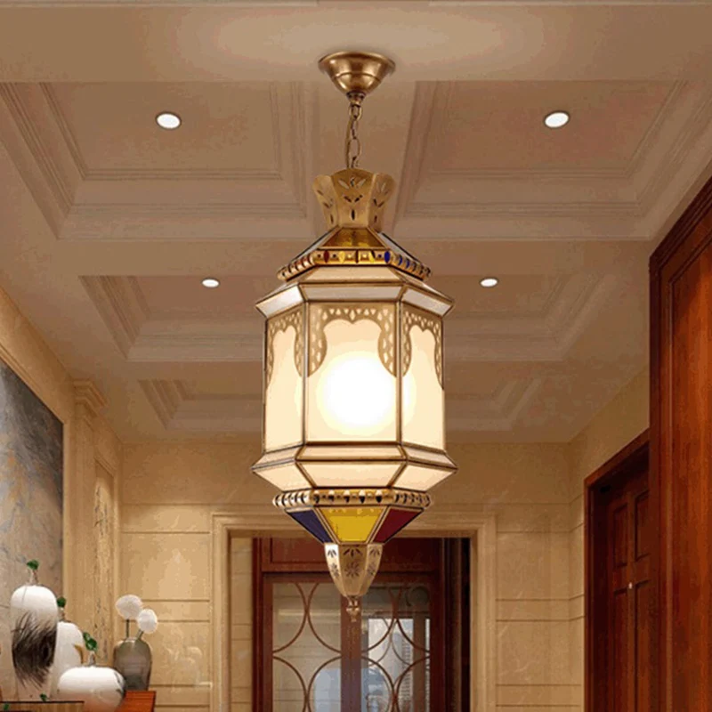 Messing Lantaarn Hanglamp Traditie Metaal 1 Lamp Eetkamer Plafond Hanglamp Clearhalo