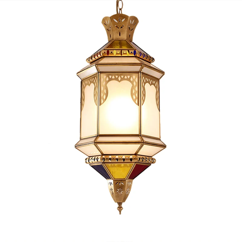 Messing Lantaarn Hanglamp Traditie Metaal 1 Lamp Eetkamer Plafond Hanglamp Clearhalo