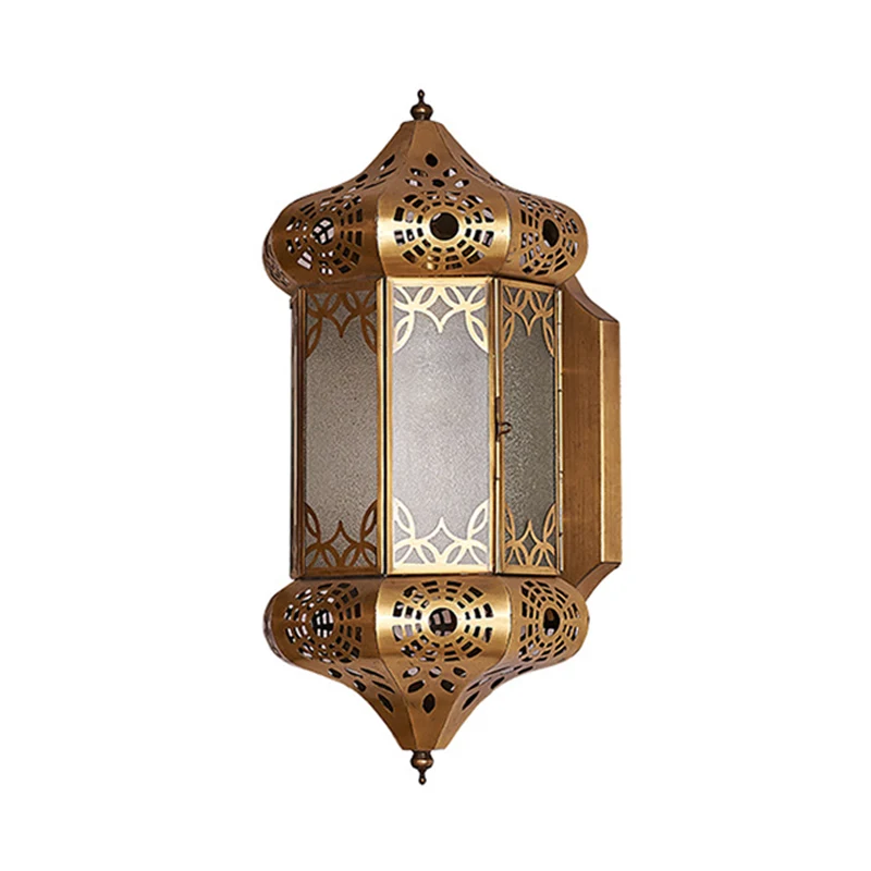 Messing lantaarn schans licht art deco metaal 1 lamp woonkamer wandmontage verlichting Clearhalo